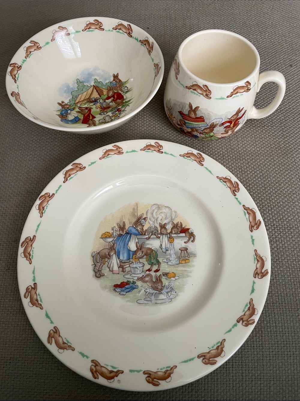 Royal Doulton Children's Bunnykins Dinnerware Set. Plate, bowl, mug